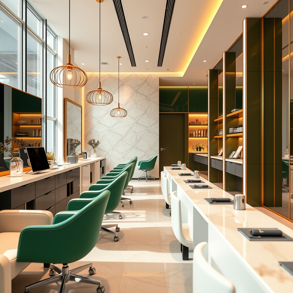 Bright emerald manicure interior scene